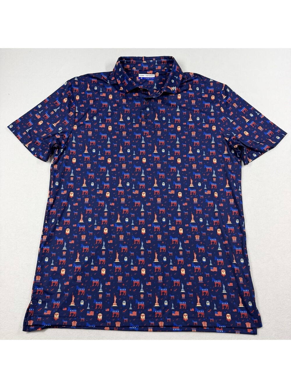 Fore Fathers Polo Shirt Mens M Patriotic USA Performance Stretch Golf Democratic